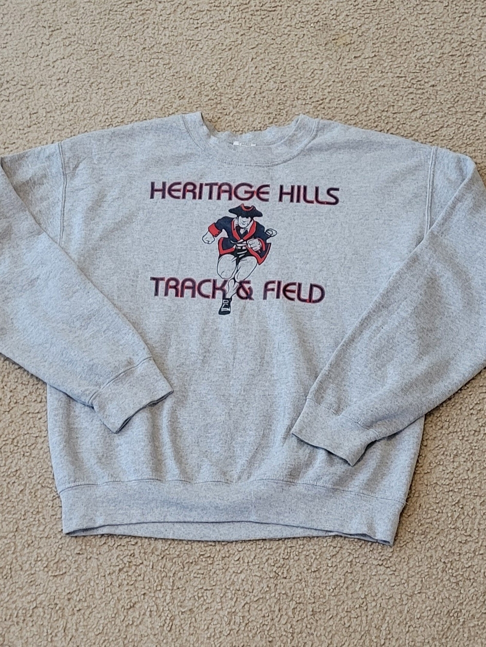 Gildan Grey Crewneck Sweatshirt with Heritage Hills Track & Field Graphic